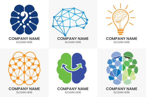 Colorful Vector Template Brain Logo Set: Design Assets